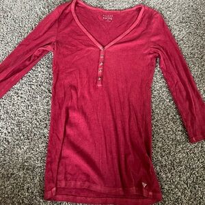 Guess Dark Pink Perfect Henley Top Medium